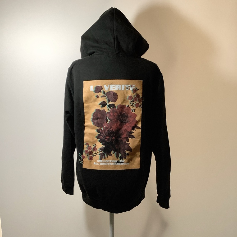 Boohoo Black Hoodie with Floral Graphic